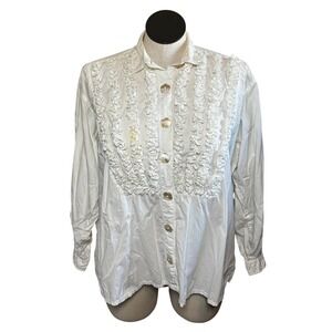Cambridge Dry Goods White Ruffled‎ Button Down Shirt Cotton Long Sleeve Size 1